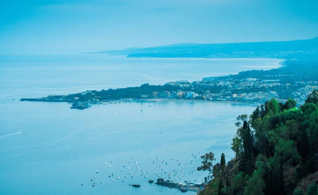 The Bay of Naxos from the Taormina public gardens