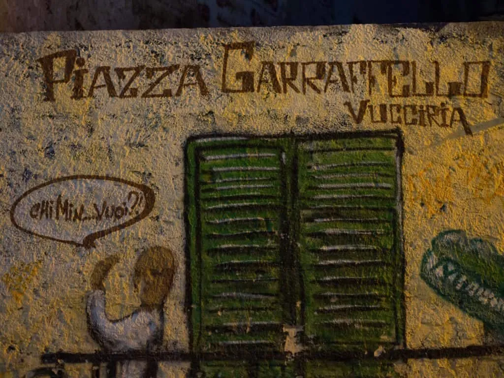 The painted shutters of Piazza Garraffello in the Vucciria