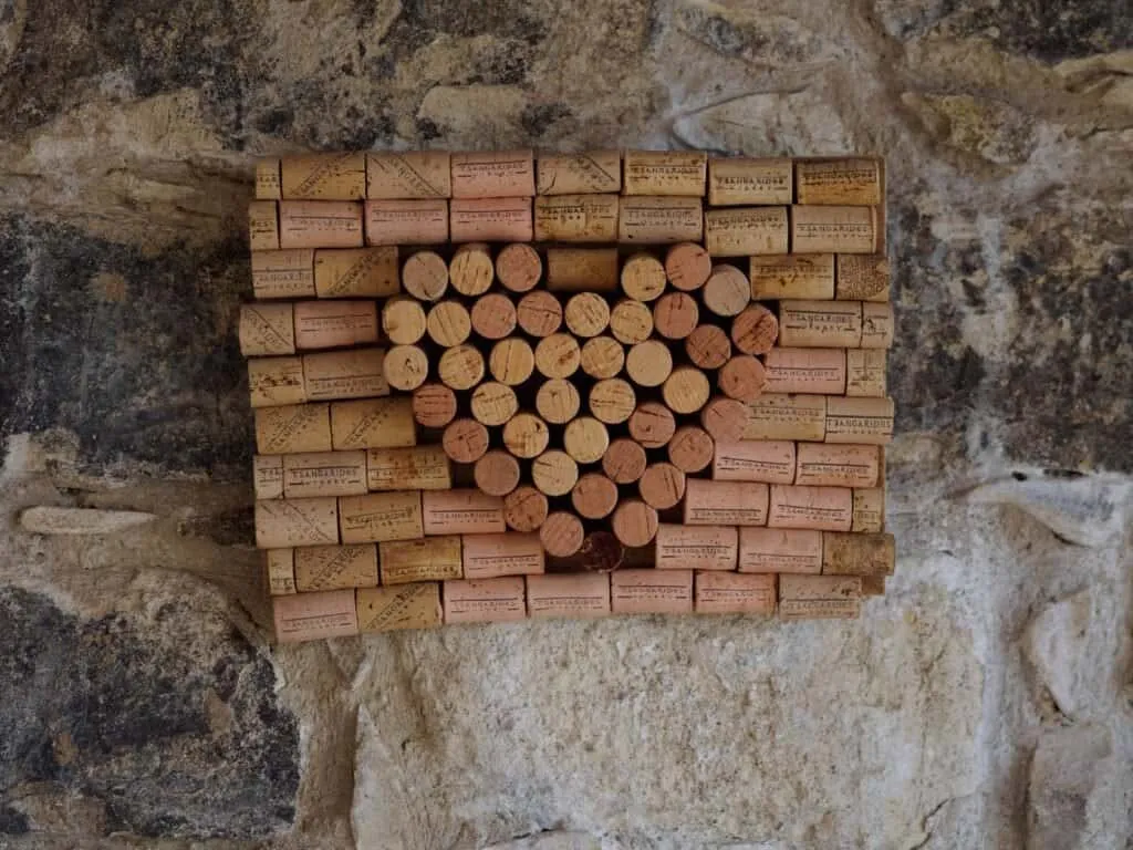 A heart laid out in corks on the tasting-room wall