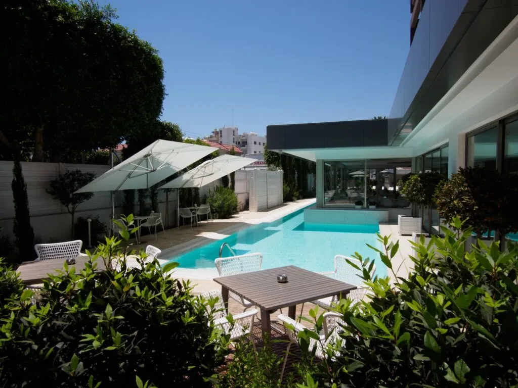 The pool behind the Hotel Alasia