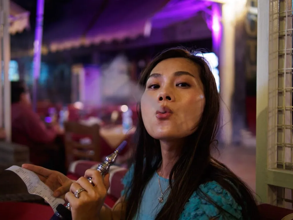 Night market on the Greek side, vape in hand