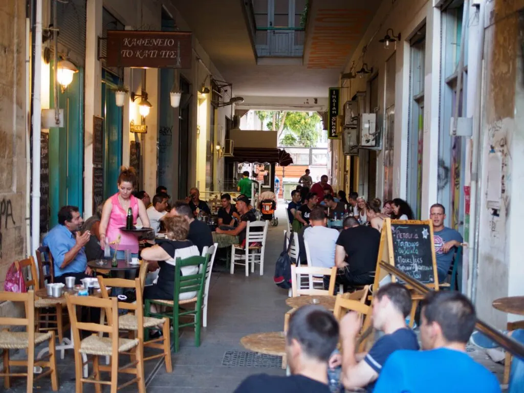 The arcade cafes filling up in the afternoon