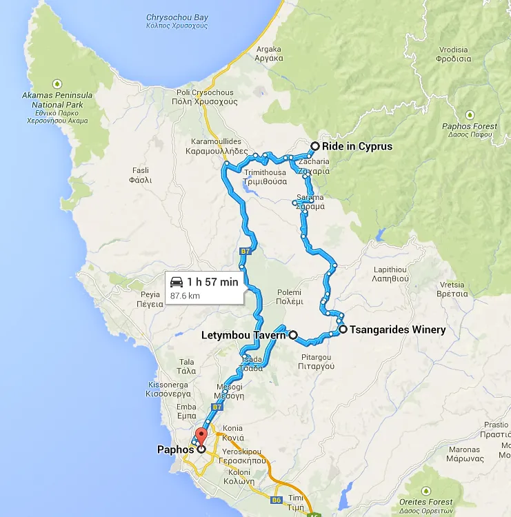 The driving loop above Paphos: Letymbou, Tsangarides Winery at Lemona, and Ride in Cyprus