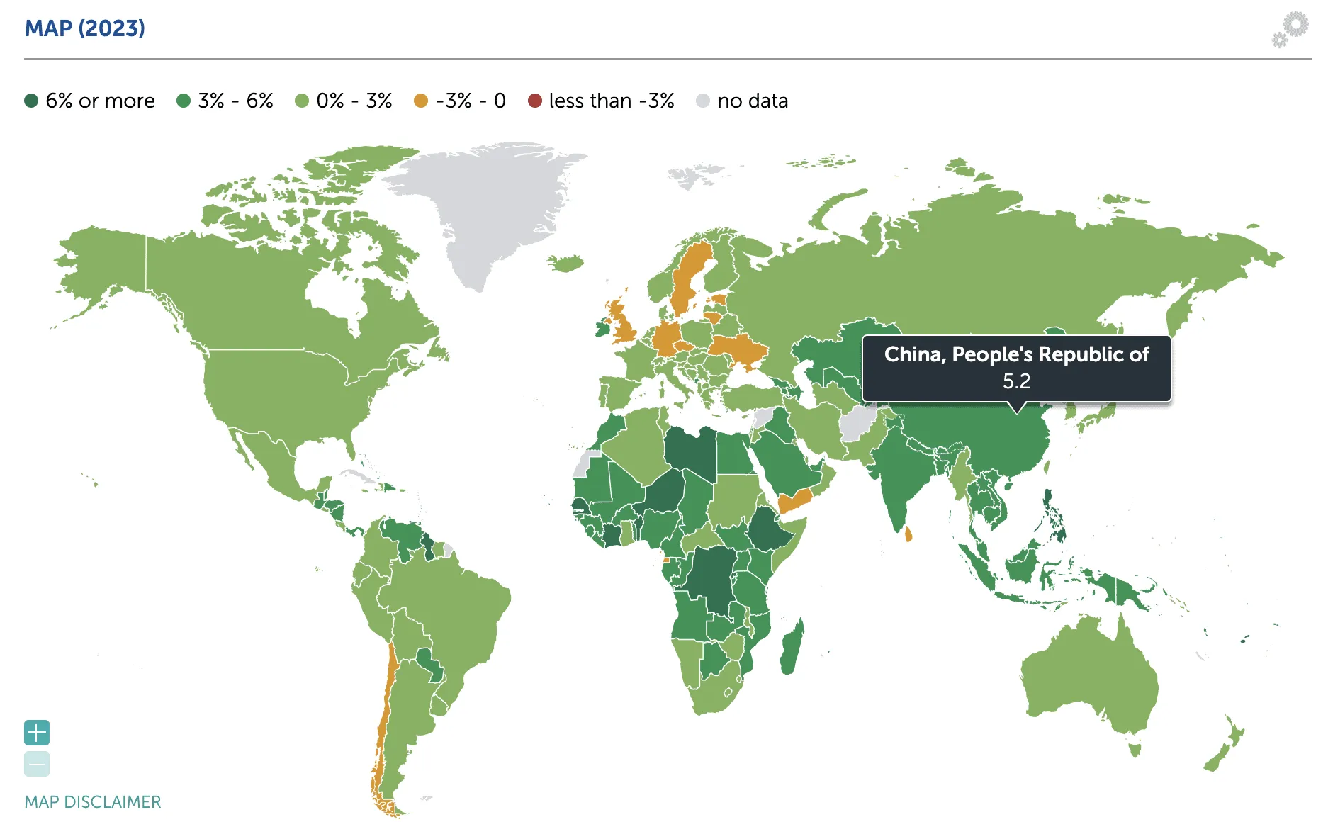IMF map of reported 2023 real GDP growth, China at 5.2%