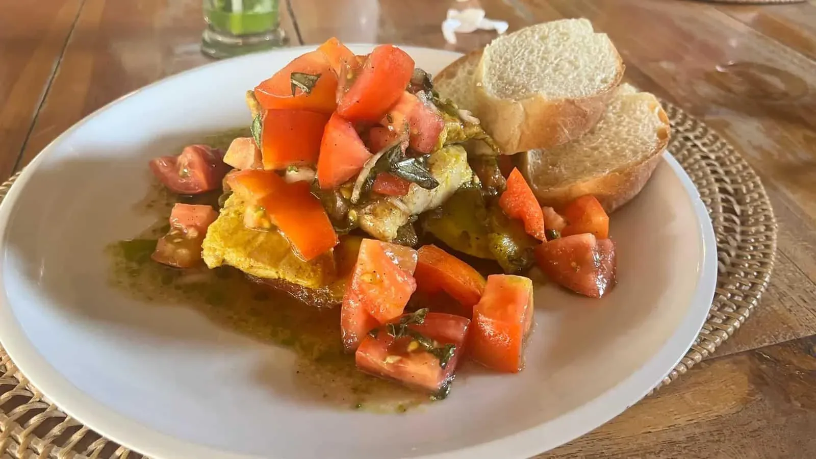 A colourful plated dish at Fair Warung Bale, Ubud.