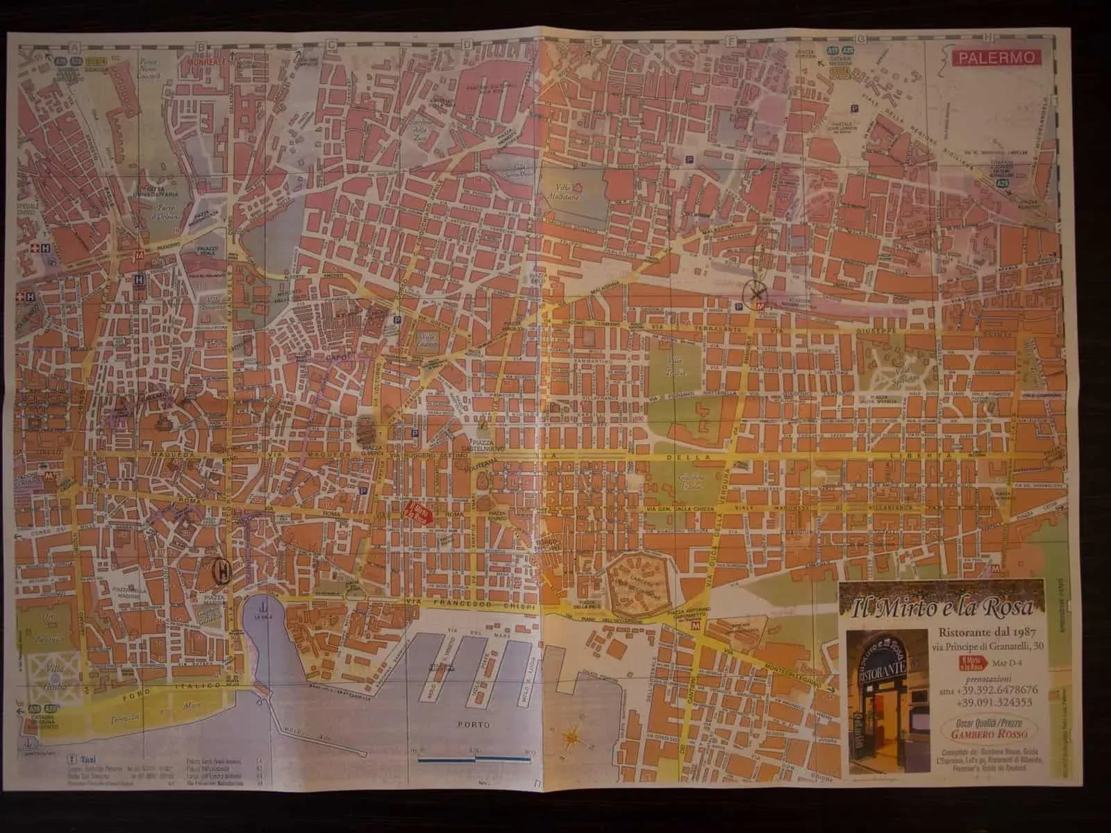 The hotel-desk paper map of Palermo, marked up for the stay