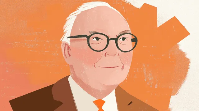 Illustrated portrait of a smiling older man with glasses and an orange tie.