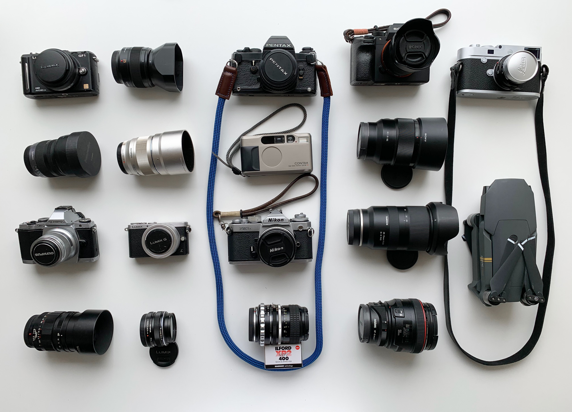 The camera and lens kit, laid out