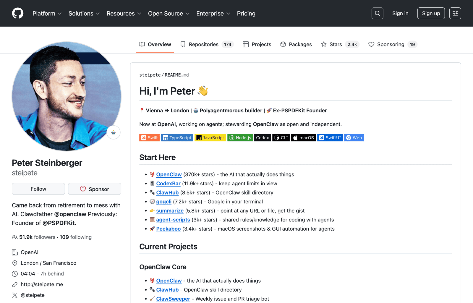 Peter Steinberger (steipete) on GitHub