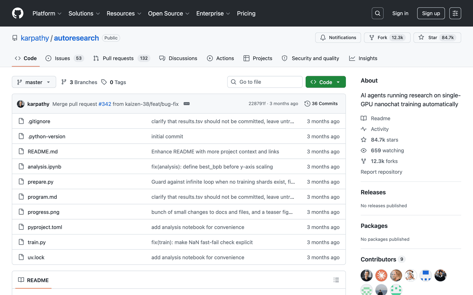 Karpathy autoresearch GitHub repository