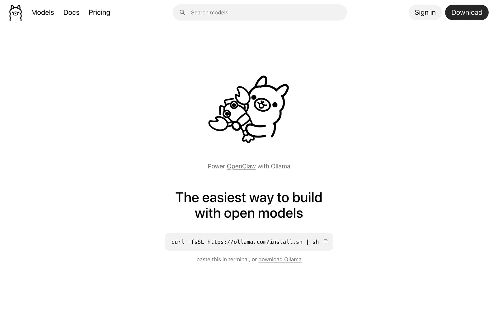 Ollama local model runner landing page