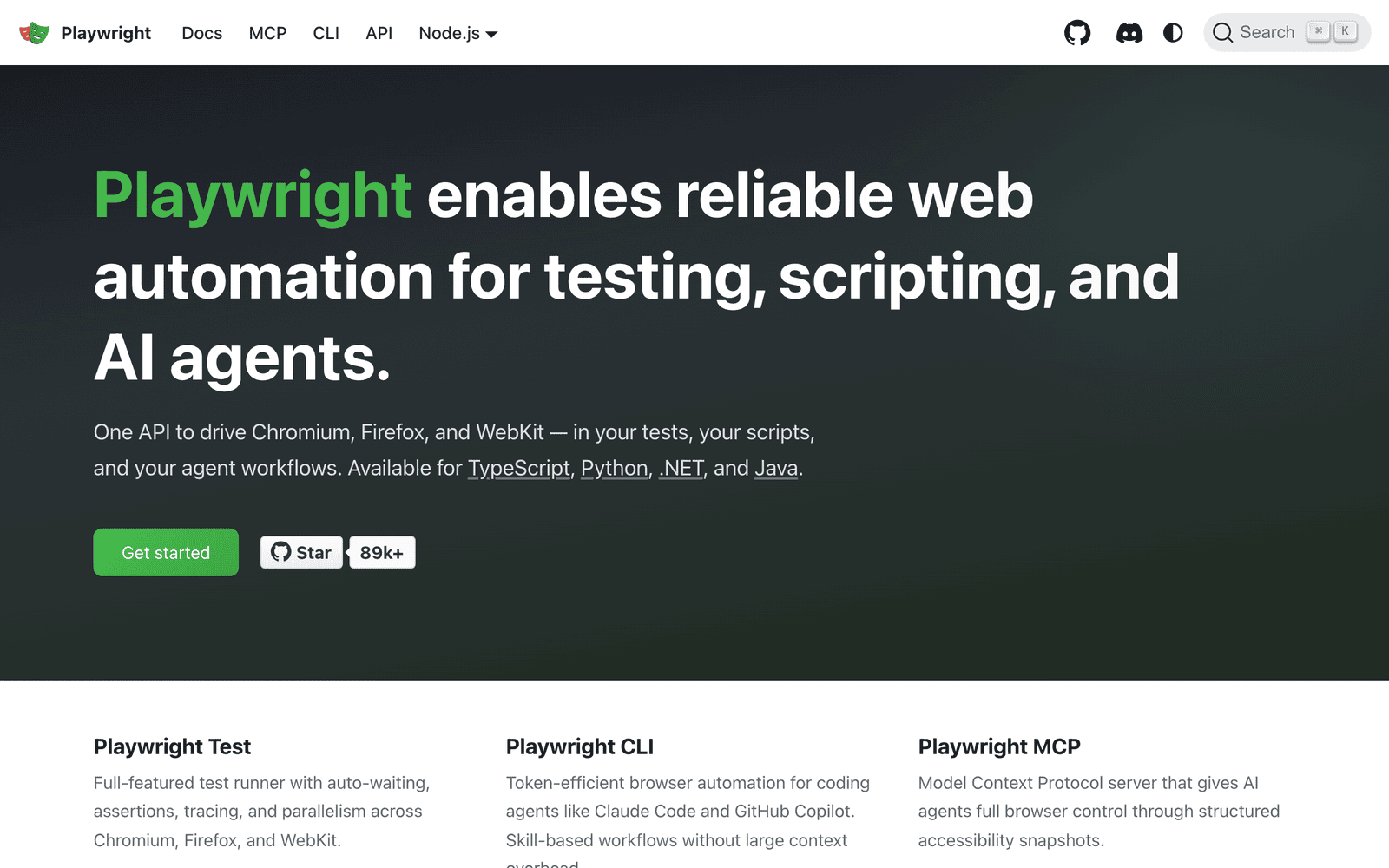 Playwright browser automation landing page