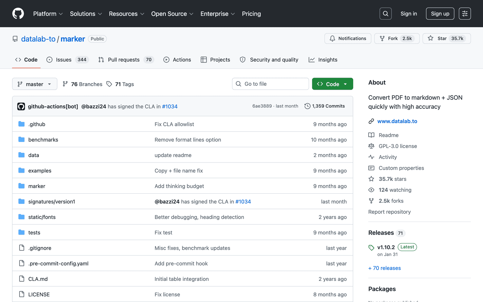 Marker PDF-to-markdown GitHub repository