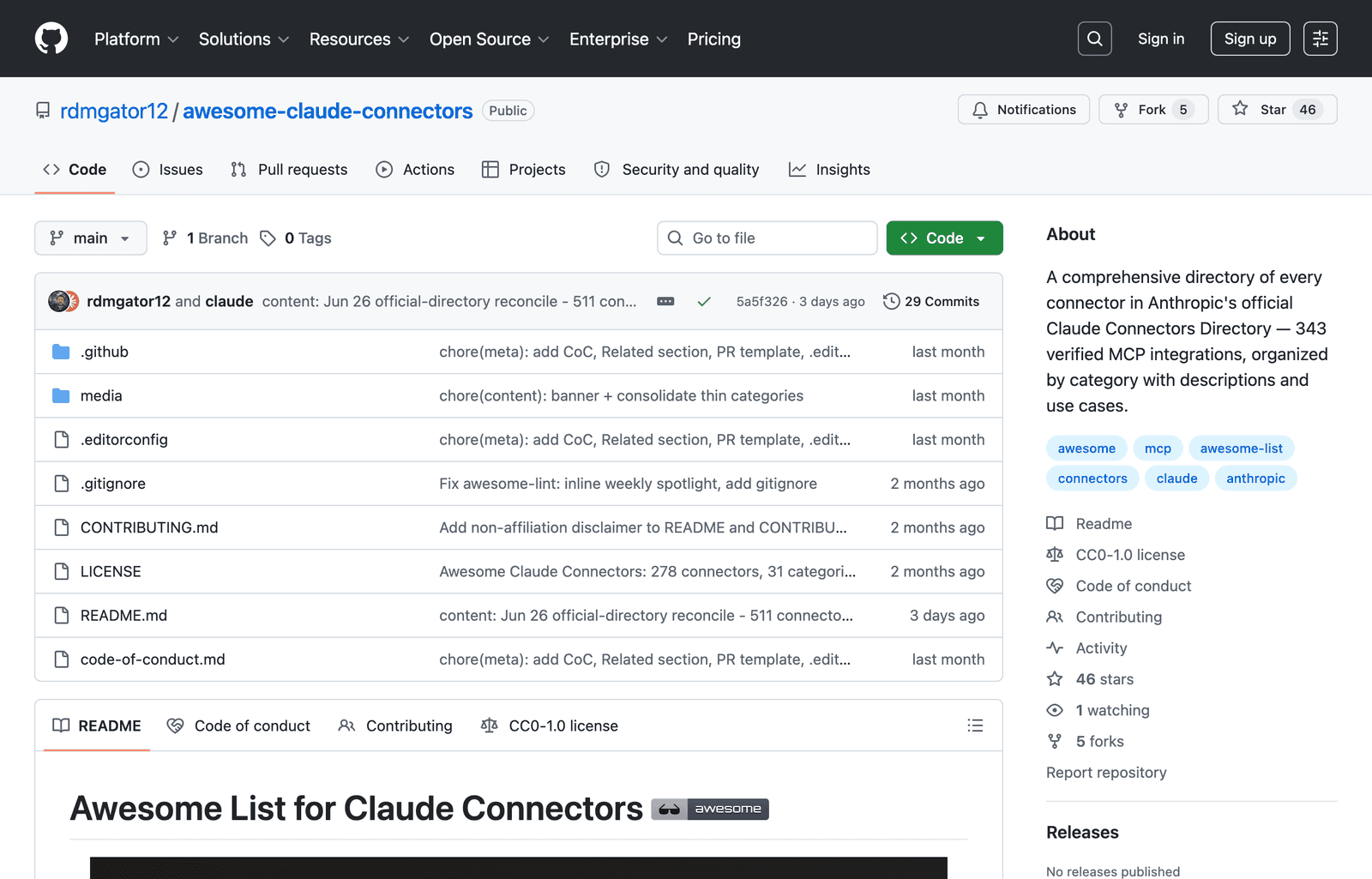 Awesome Claude Connectors GitHub directory