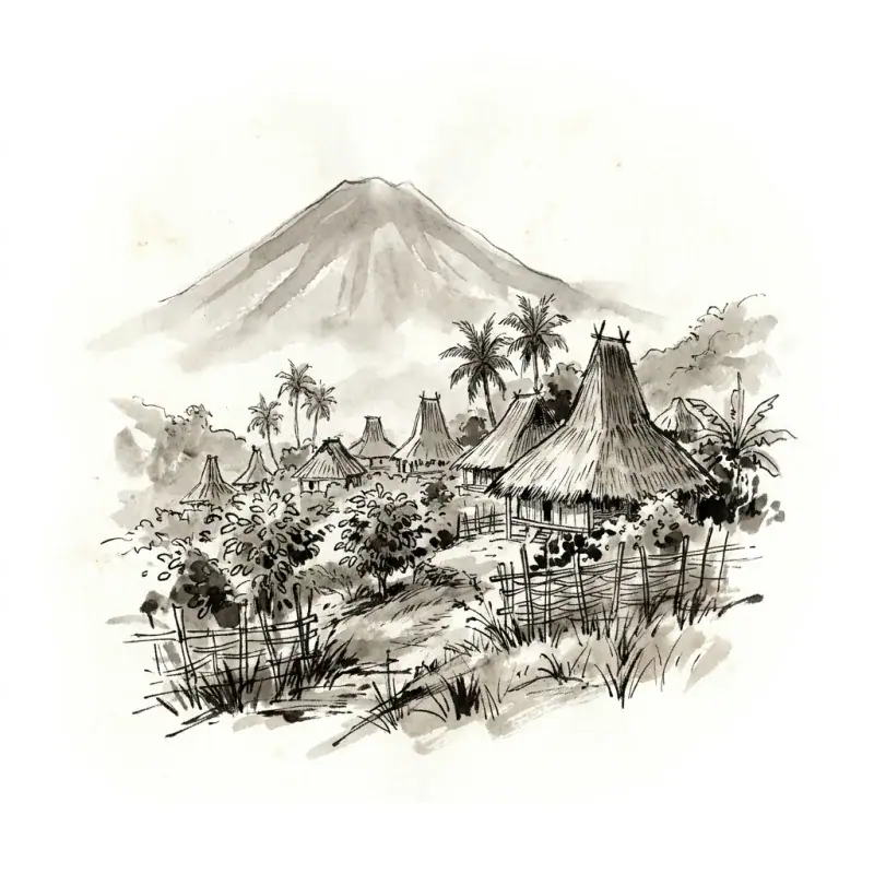 Bajawa & Manggarai — ink-wash illustration