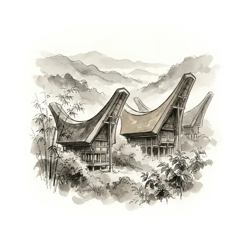 Toraja — ink-wash illustration