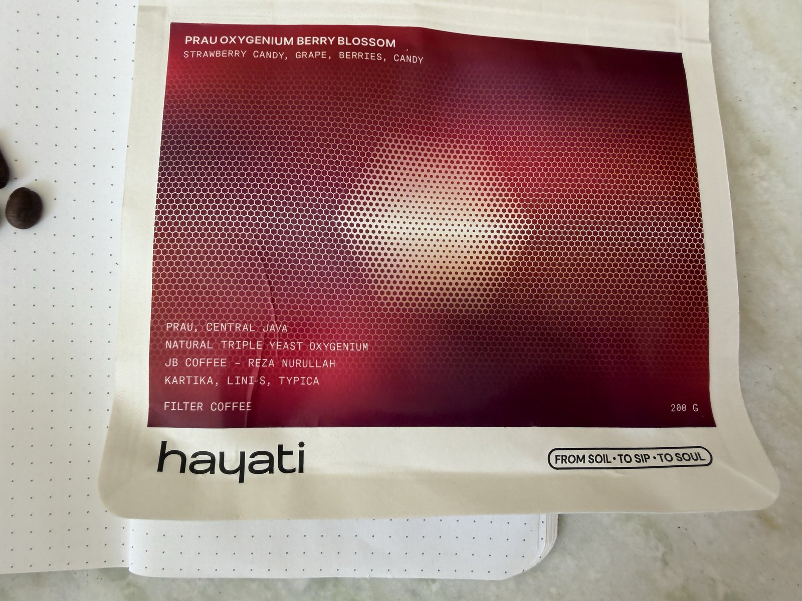 Hayati Prau Oxygenium Berry Blossom coffee bag label