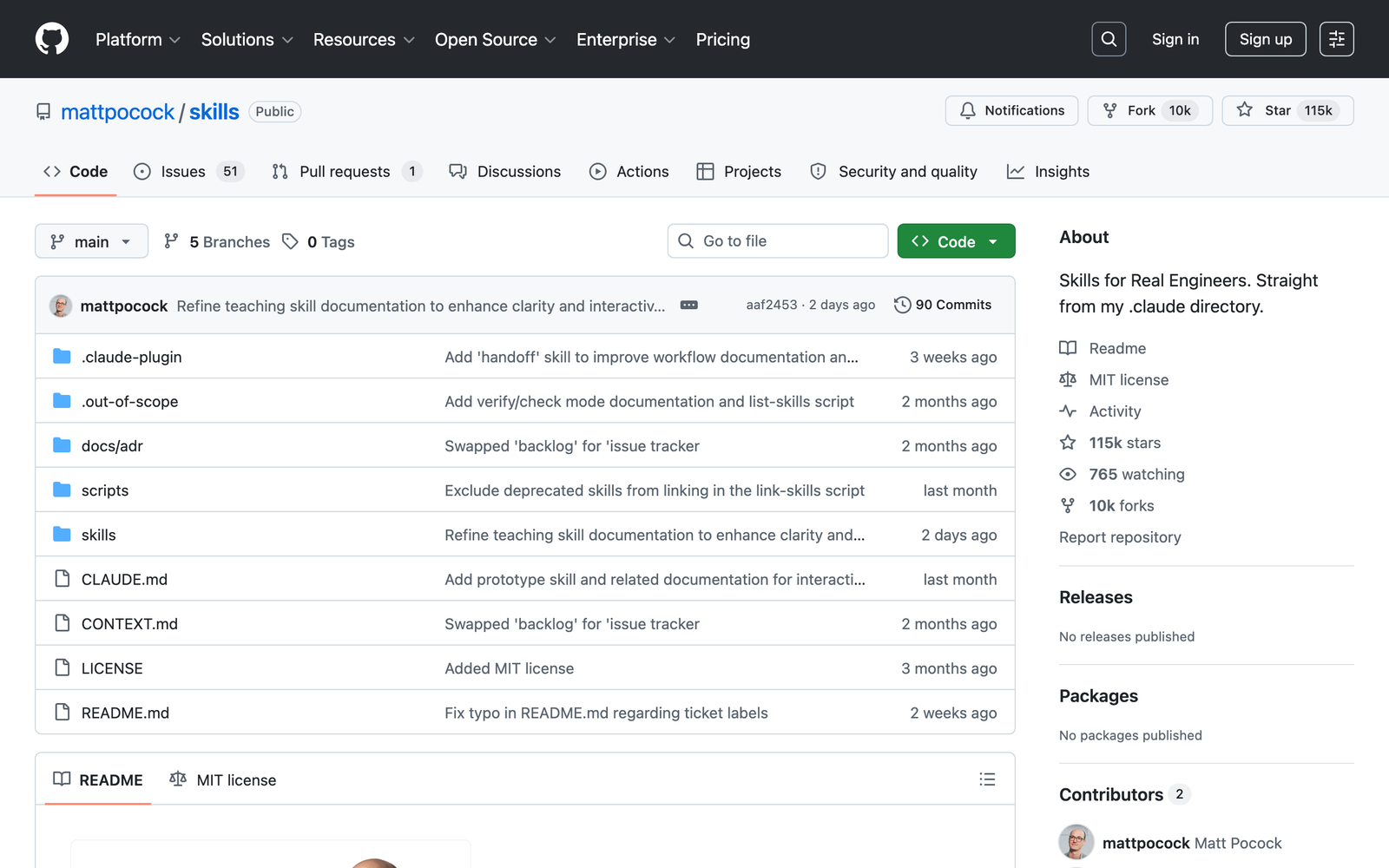 Matt Pocock skills GitHub repository
