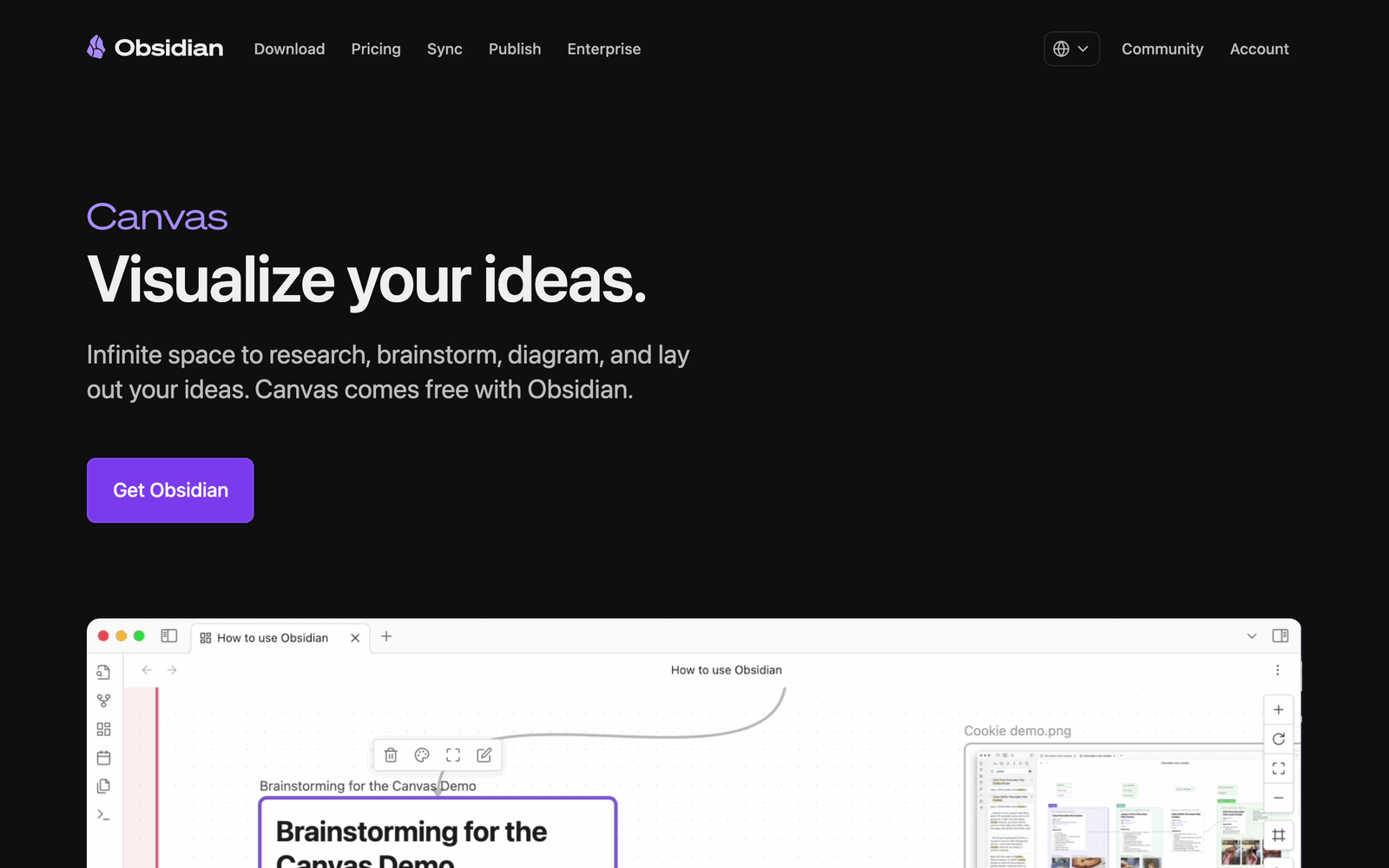 Obsidian Canvas feature page