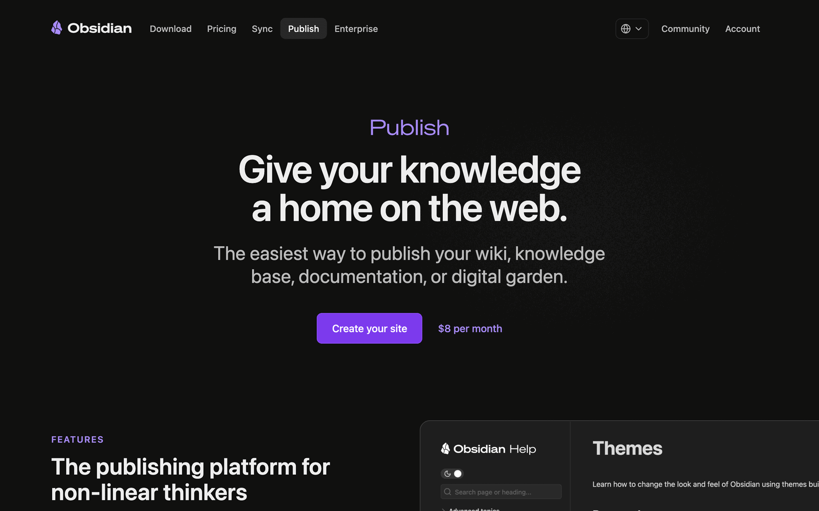 Obsidian Publish feature page