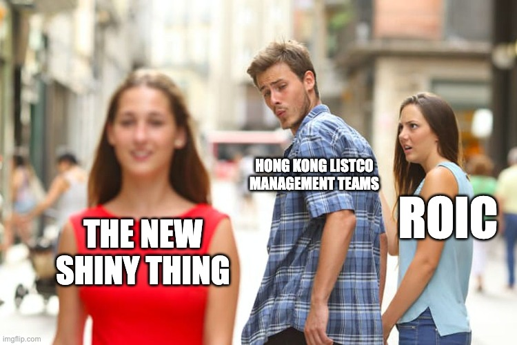 Distracted boyfriend meme: Hong Kong listed-company management teams look towards the new shiny thing while ROIC watches